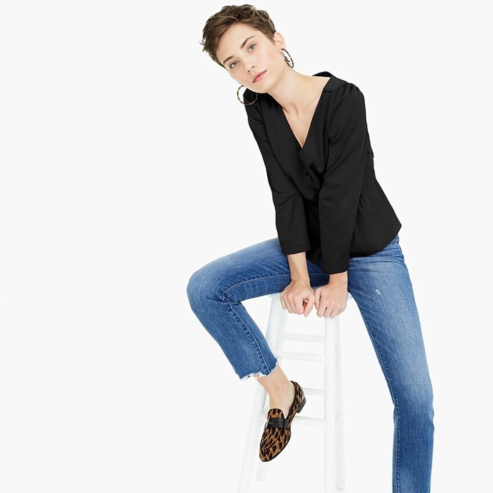 JCrew Petite Black Long Sleeve Peplum Top - Picture 2 of 5